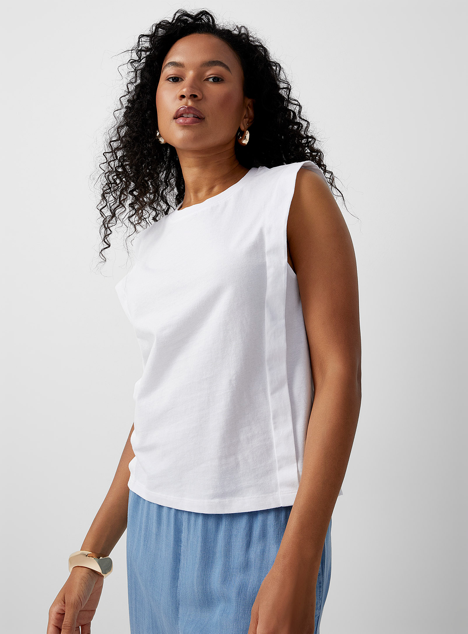 Shop Part Two Ellemi Sleeveless Cotton T-shirt In White