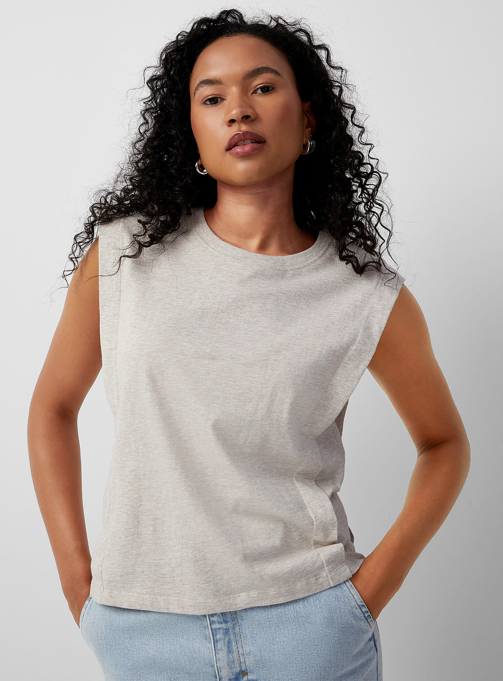 Shop Part Two Ellemi Sleeveless Cotton T-shirt In Taupe