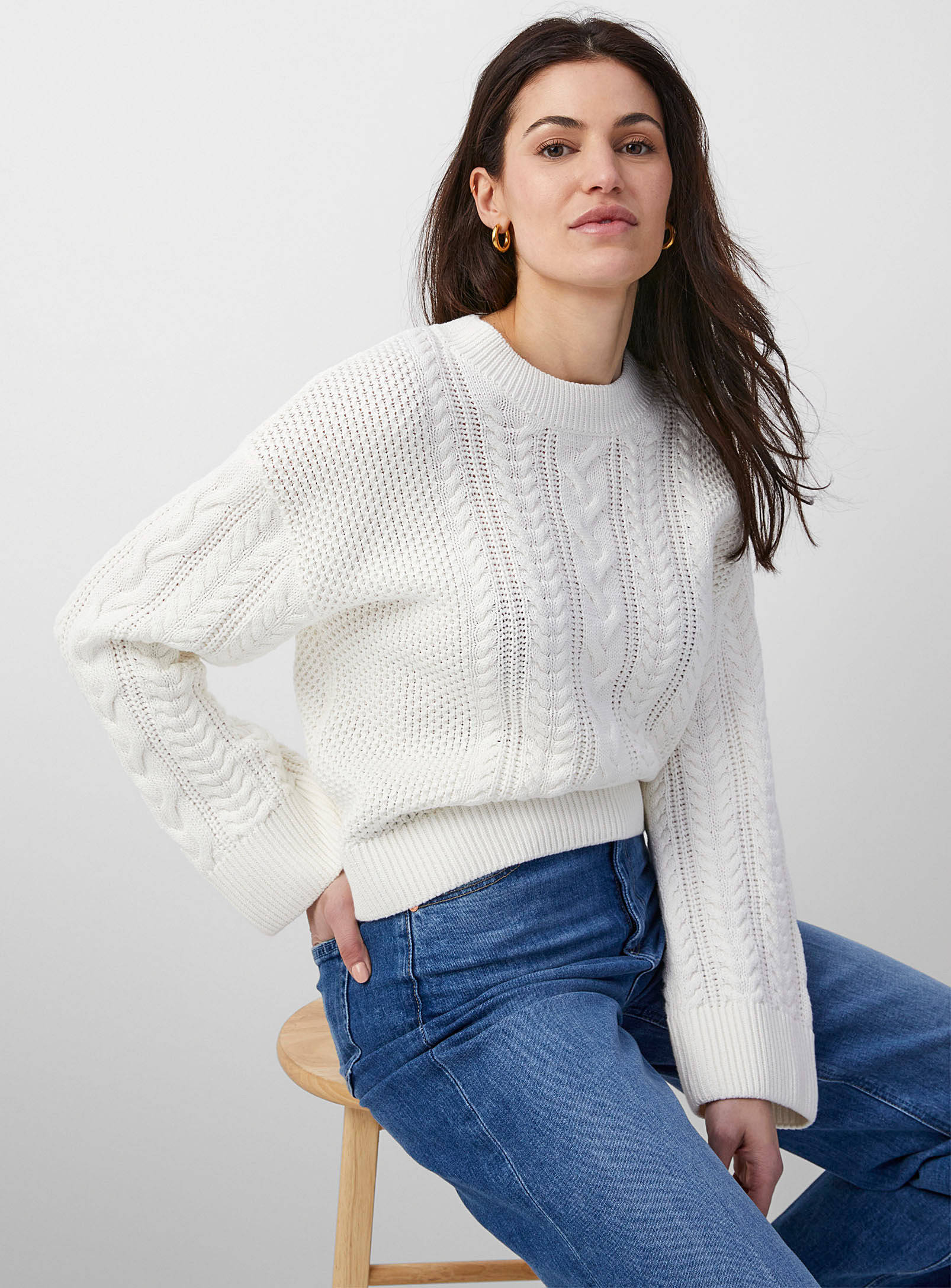 Part Two Florcita Mixed Textures Cotton Sweater In Ivory White