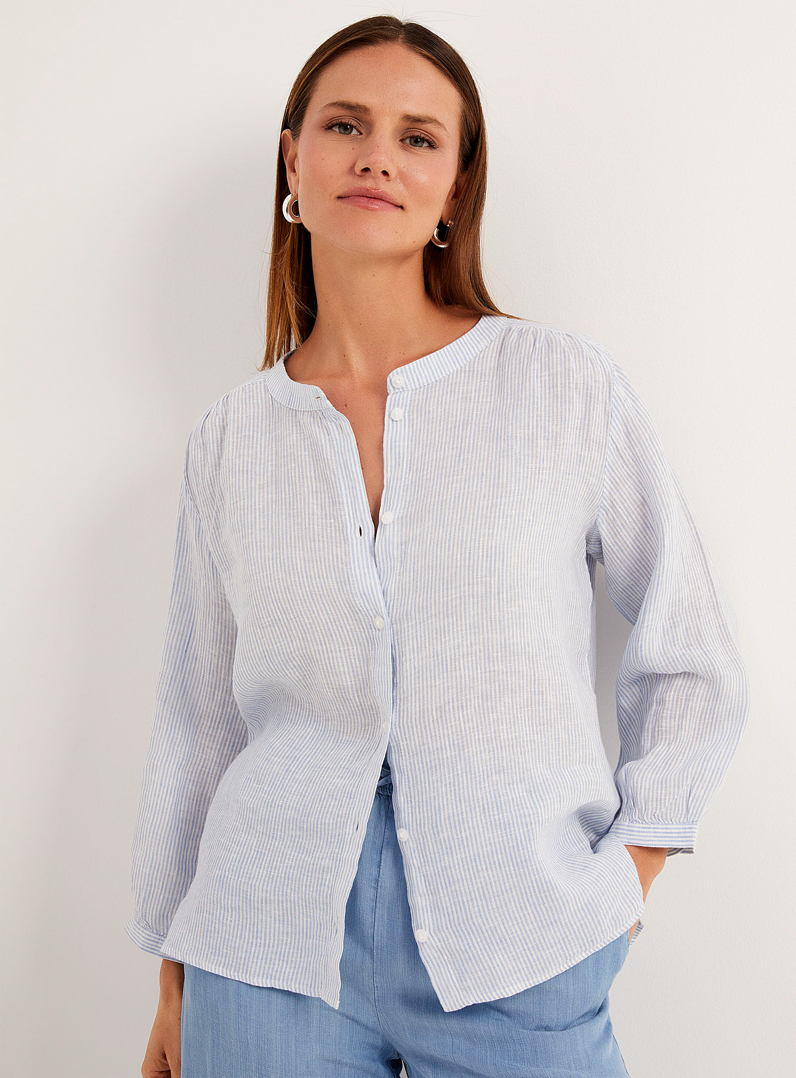Part Two Persilles Pinstriped Linen Shirt In Patterned Blue