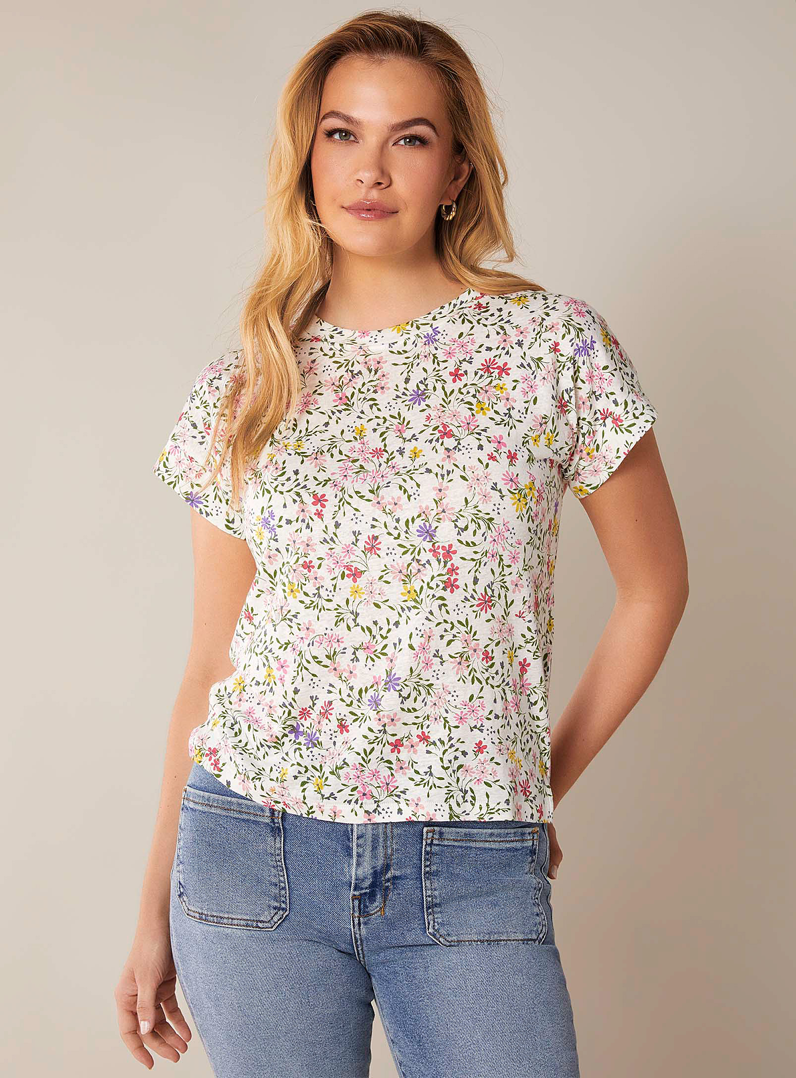 Part Two Country Garden Linen T-shirt In Patterned White