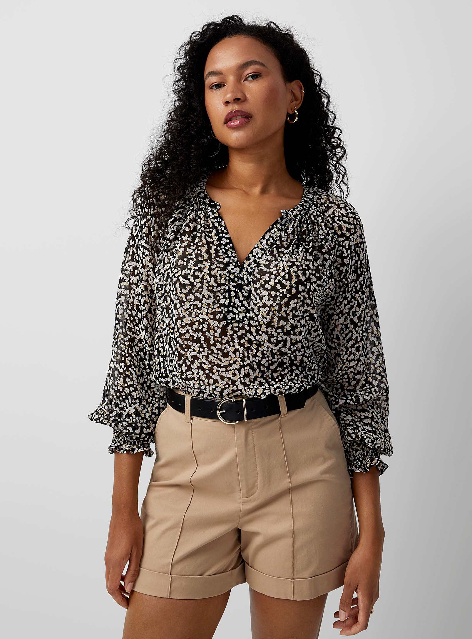 Part Two Ketta Puff-sleeve Printed Blouse In Black And White