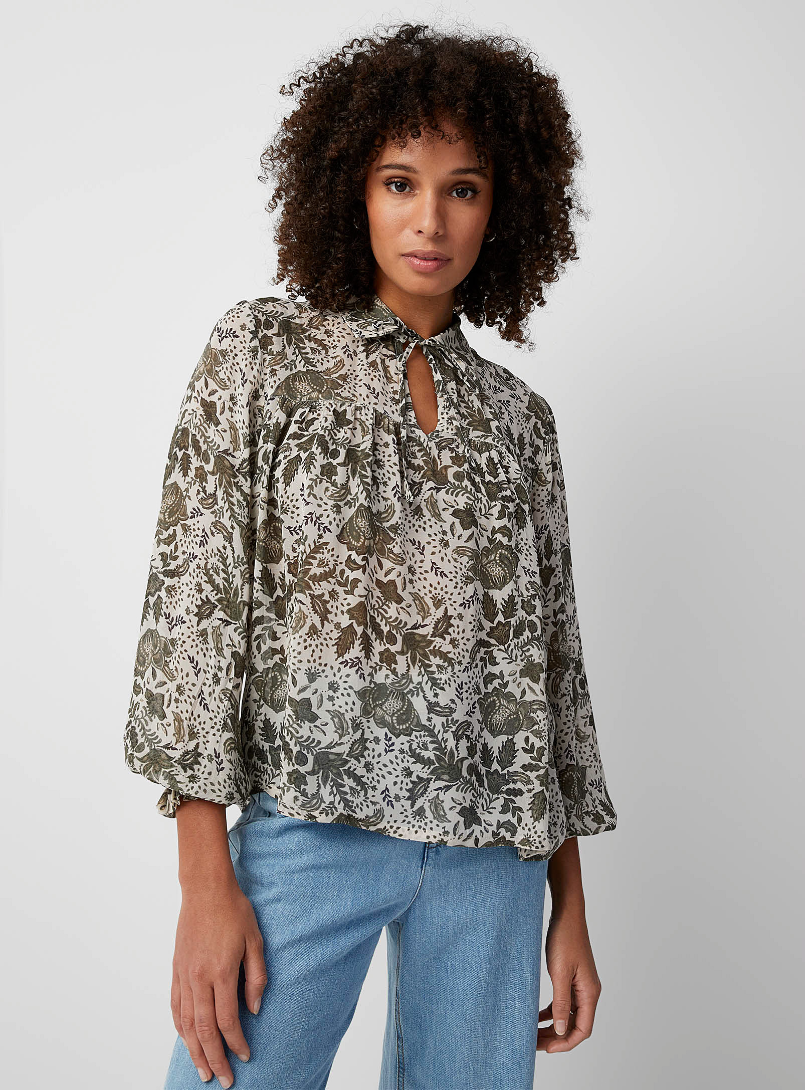 Part Two Opulent Nature Airy Blouse In Patterned Green