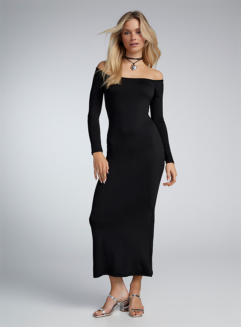 Twik Black Low square-neck fitted dress for women