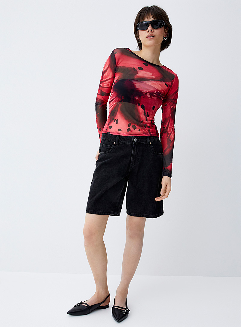 Twik Patterned Red Printed mesh T-shirt for women