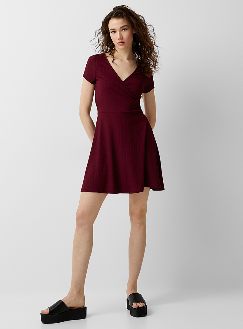 Twik Ruby Red Ribbed crossover dress for women