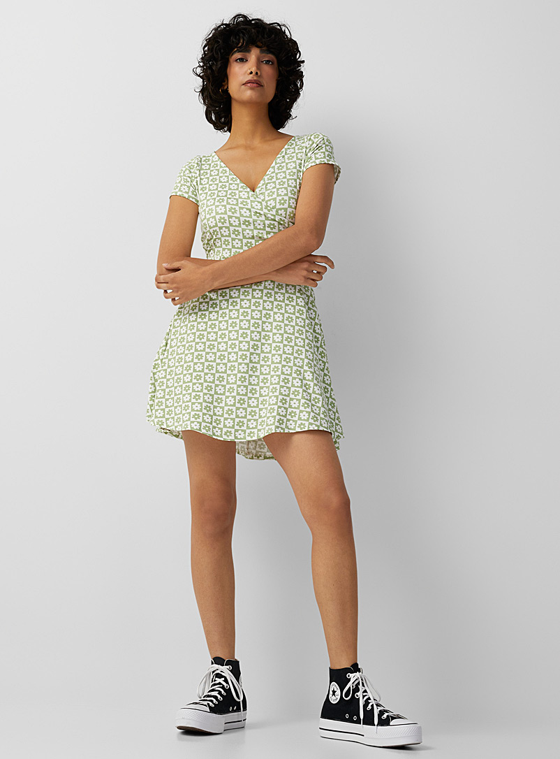 Twik Lime Green Brushed crossover dress for women