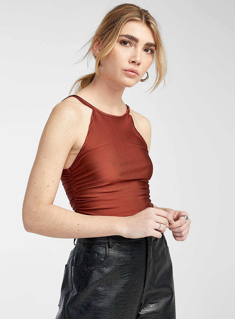 Twik Copper Gathered satiny square-neck tank top for women