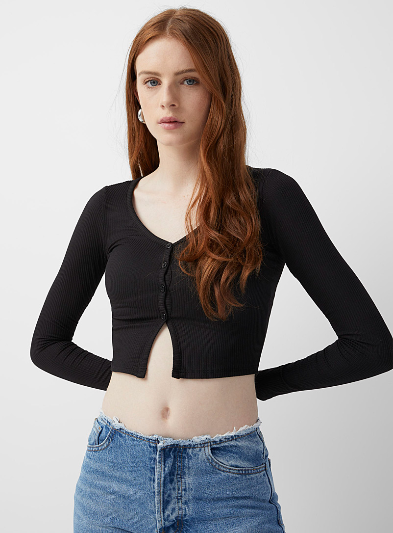 Fine-rib cropped cardigan | Twik | Shop Women's Long Sleeves | Simons