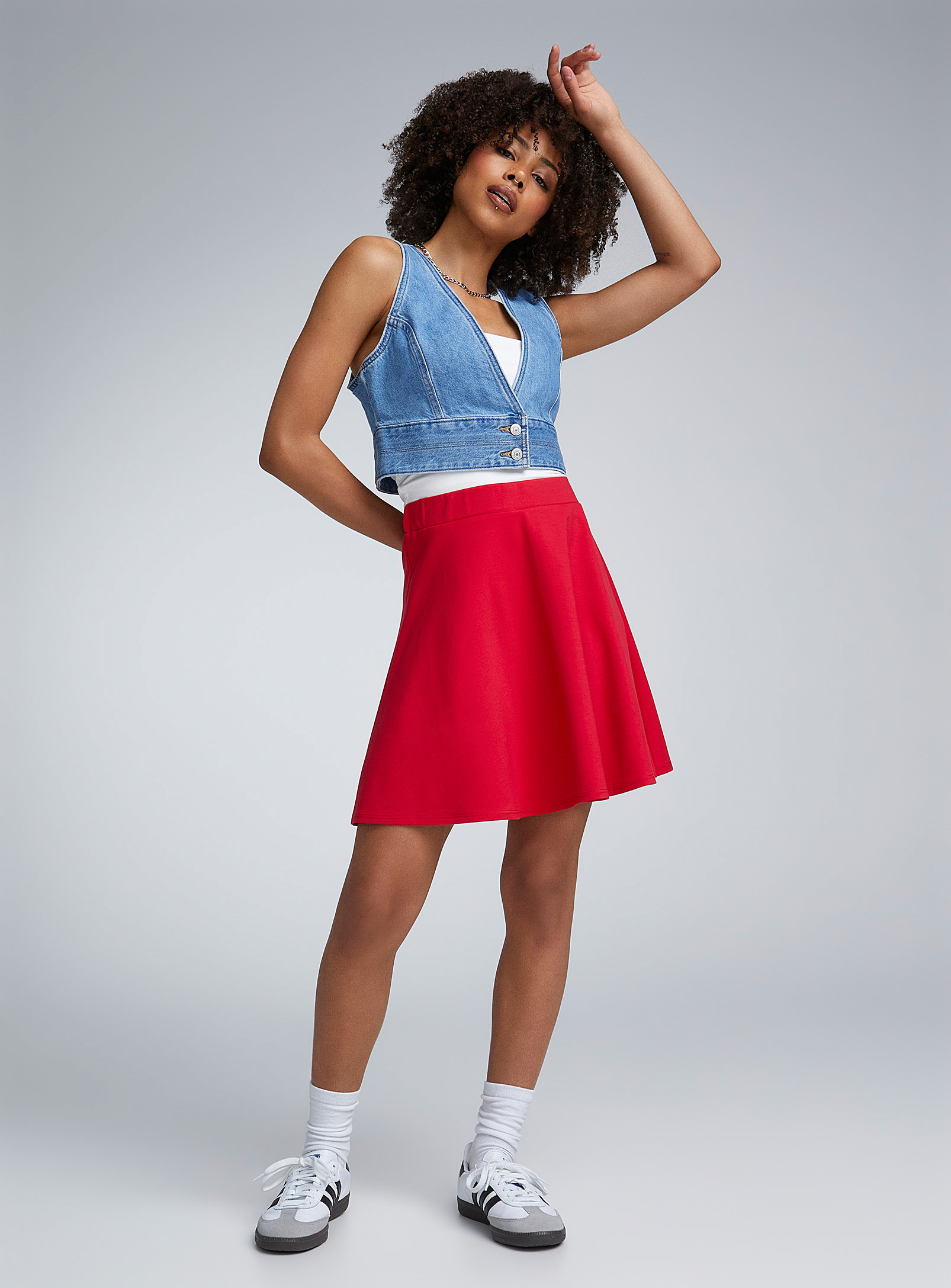 Twik Thick Jersey Skater Skirt In Red