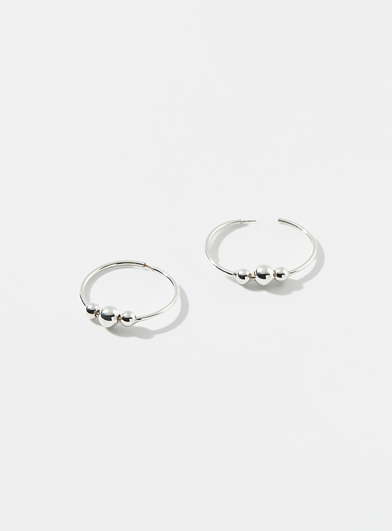 Simons Silver Three-bead silver hoops for women
