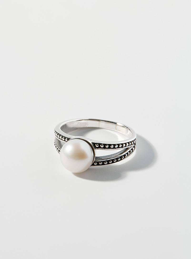 Simons Silver Vintage pearl ring for women