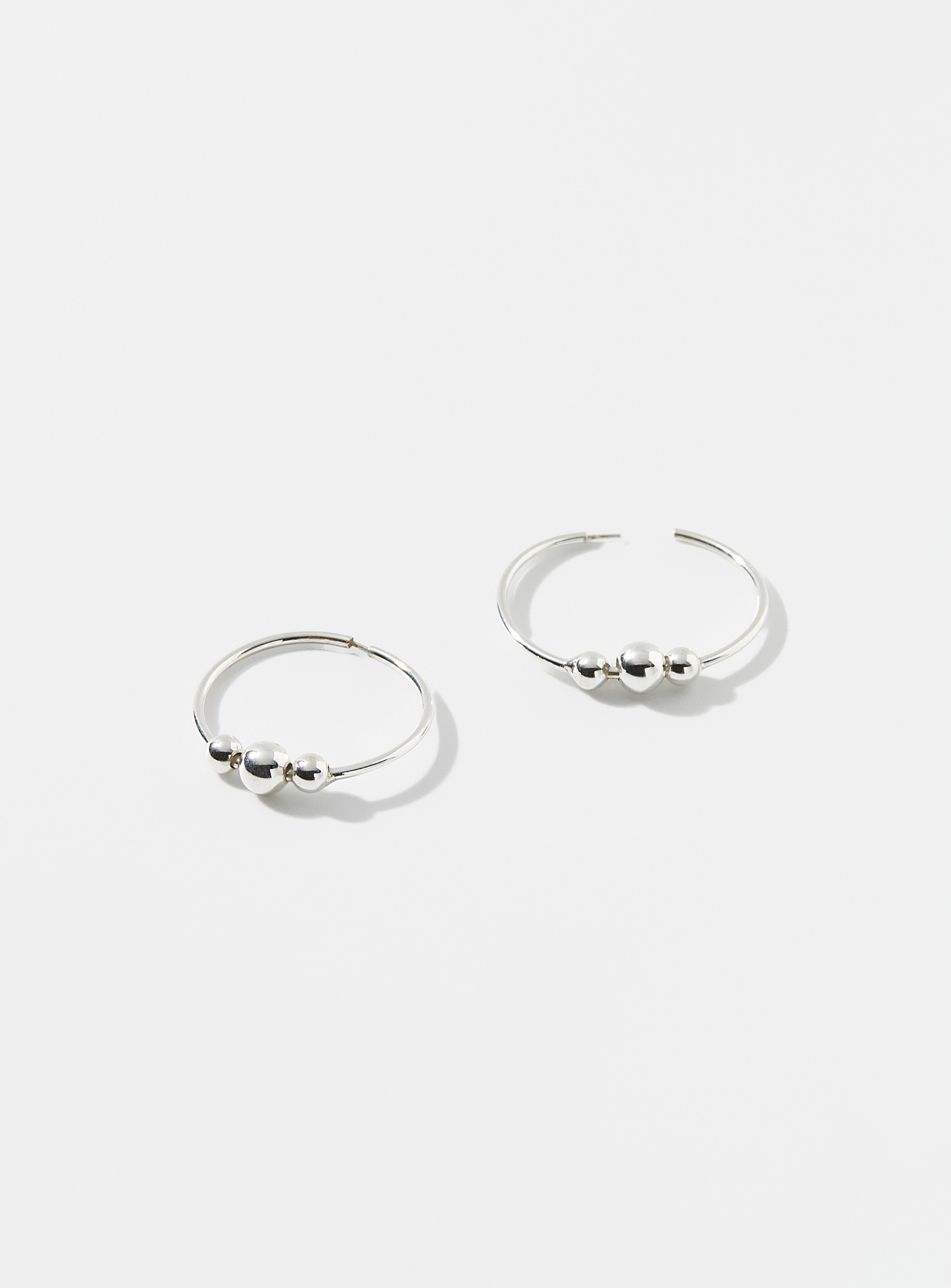 Simons - Women's Three-bead silver Hoop Earrings