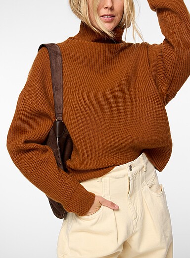 Isabel Marant Light Brown Brooke mock-neck ribbed merino and cashmere sweater for women