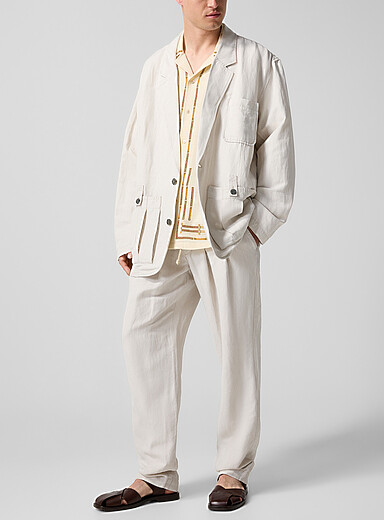 Isabel Marant Ecru/Linen Sirius drawstring waist flowy pant for men