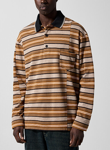 Isabel Marant Sand Sorel contrasting collar striped piqu&eacute; polo shirt for men