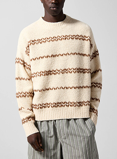 Isabel Marant: Le chandail Romain rayures zigzag &Eacute;cru &agrave; motifs pour homme