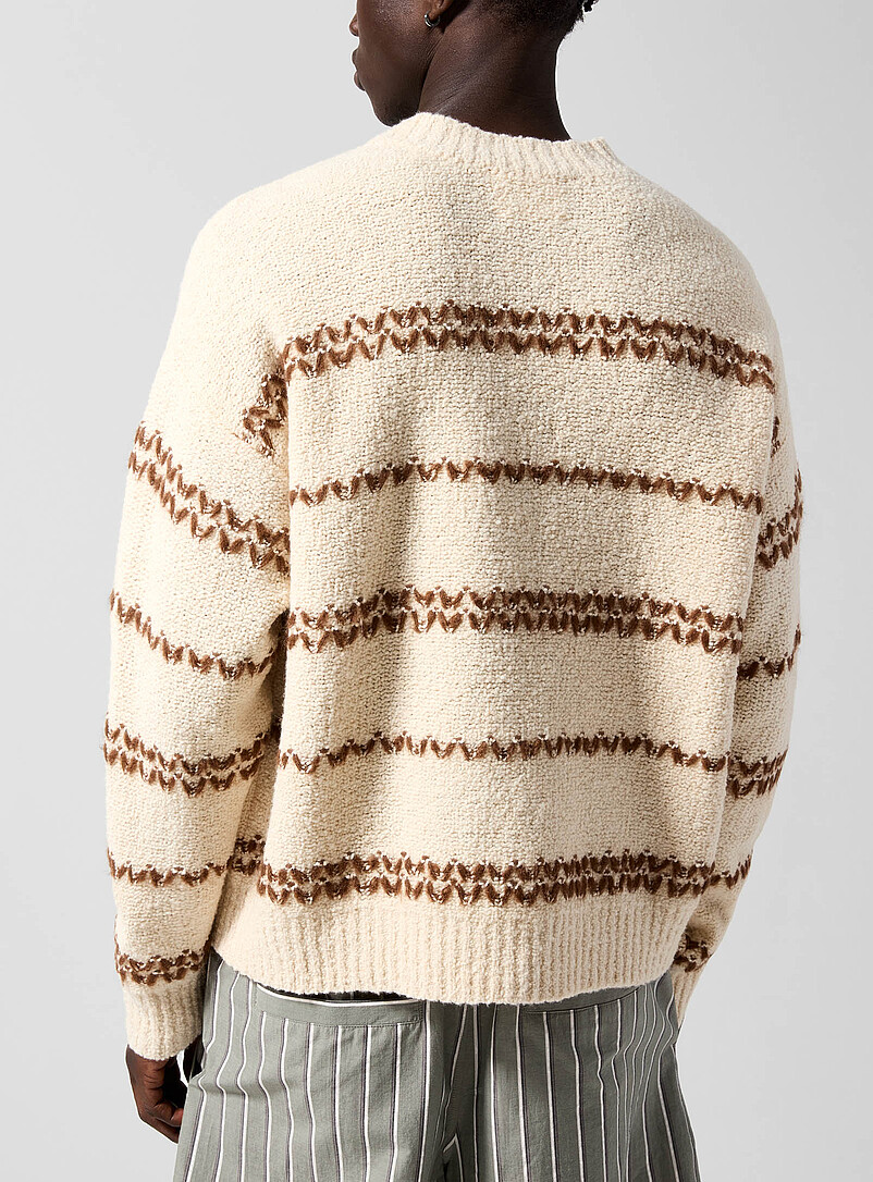 Isabel Marant Patterned Ecru Romain zigzag stripes sweater for men
