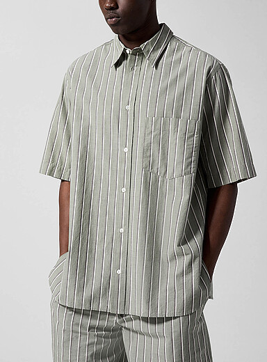 Isabel Marant: La chemise manches courtes rayures verticales Labilio Vert pour homme