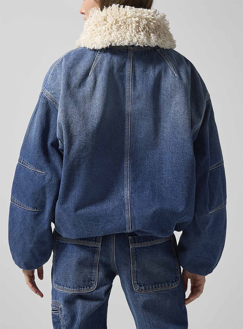 Isabel Marant Blue Charone high-pile fleece lining denim jacket for women
