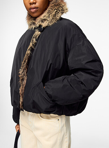 Isabel Marant Black Faux-fur collar padded coat for women