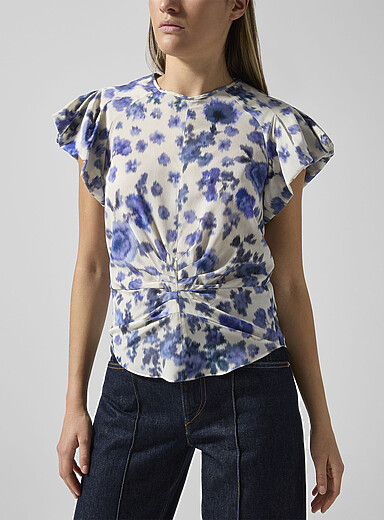 Isabel Marant: Le haut fronc&eacute; en soie Tullya Bleu pour femme