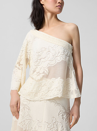 Isabel Marant Ecru/Linen Shilo floral guipure asymmetrical blouse for women