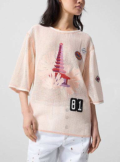 Isabel Marant: Le t-shirt ample filet crochet brod&eacute; Nisrine Ivoire - Beige cr&egrave;me pour femme