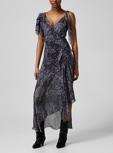 Isabel Marant Slate Grey Tylena pure silk asymmetrical dress for women