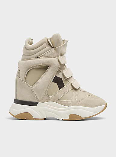 Isabel Marant: Le sneaker compens&eacute; cuir et su&egrave;de Balskee Femme &Eacute;cru - Lin pour femme