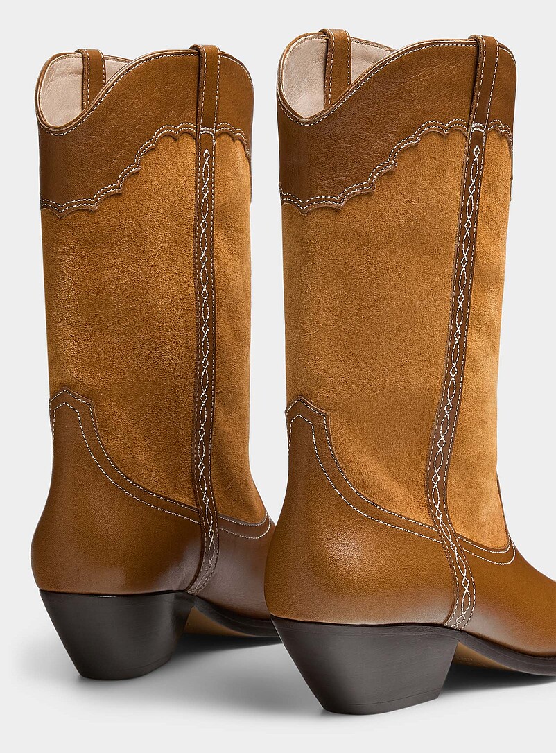 Isabel Marant: La botte western Duerto cuir et su&egrave;de Bronze - Ambre pour femme