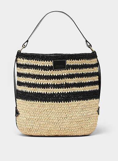 Isabel Marant Black and White Bayia raffia tote bag for women