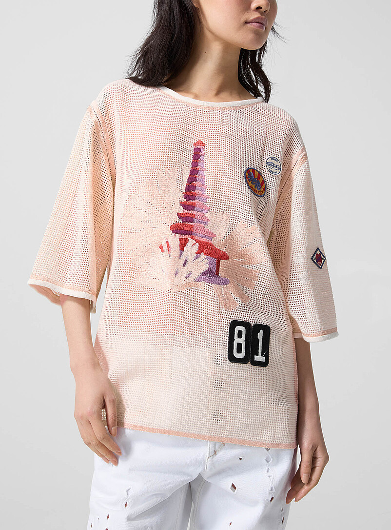 Nisrine Embroidered Crocheted Mesh Loose T-Shirt