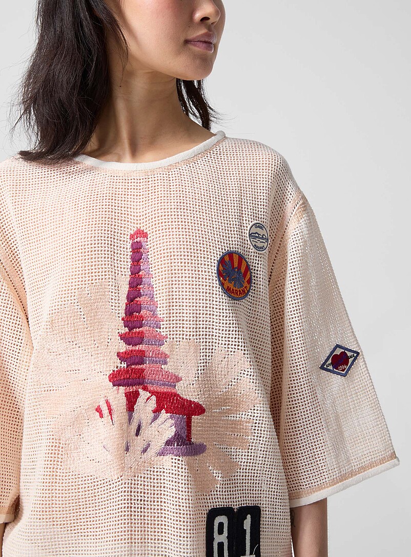 Nisrine embroidered crocheted mesh loose T-shirt product image 2