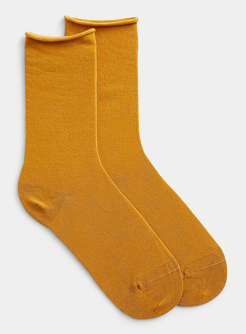 Bleuforêt Golden Yellow Velvety cotton socks for women