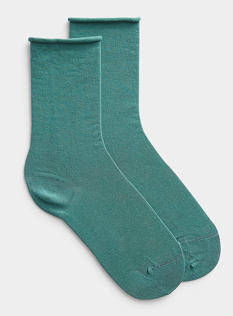 Bleuforêt Green Rolled-hem solid socks for women