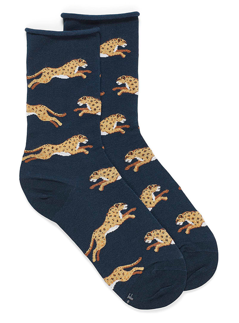 Bleuforêt Marine Blue Wild panther socks for women