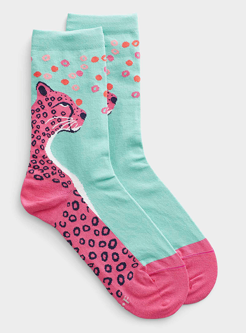 Bleuforêt Khaki Pink cheetah socks for women