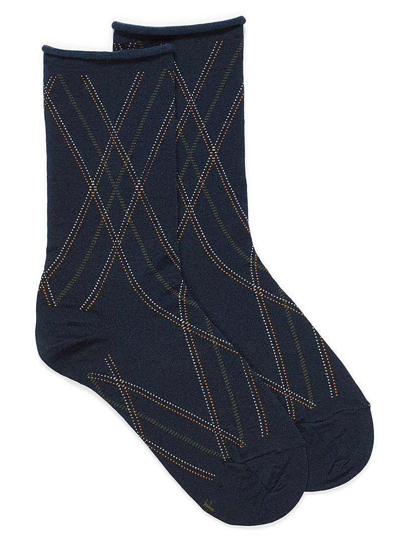 Bleuforêt Black Topstitched diamond socks for women