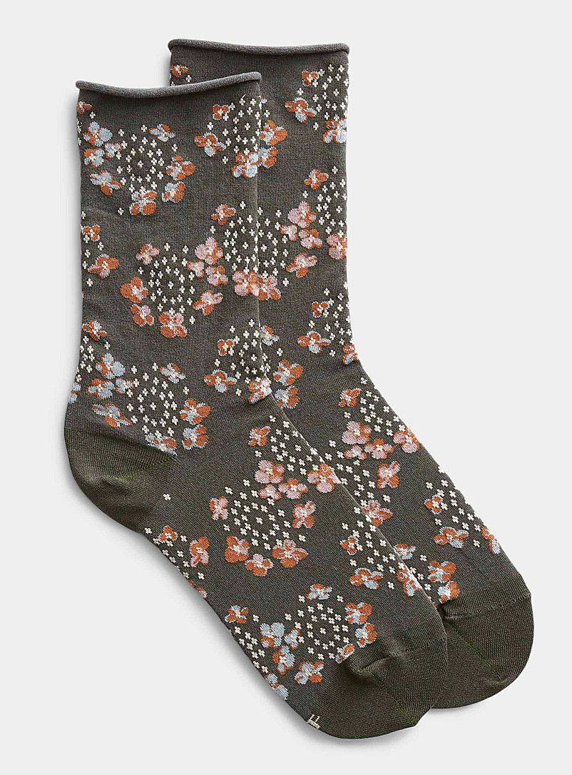 Bleuforêt Mossy Green Hydrangea flower socks for women