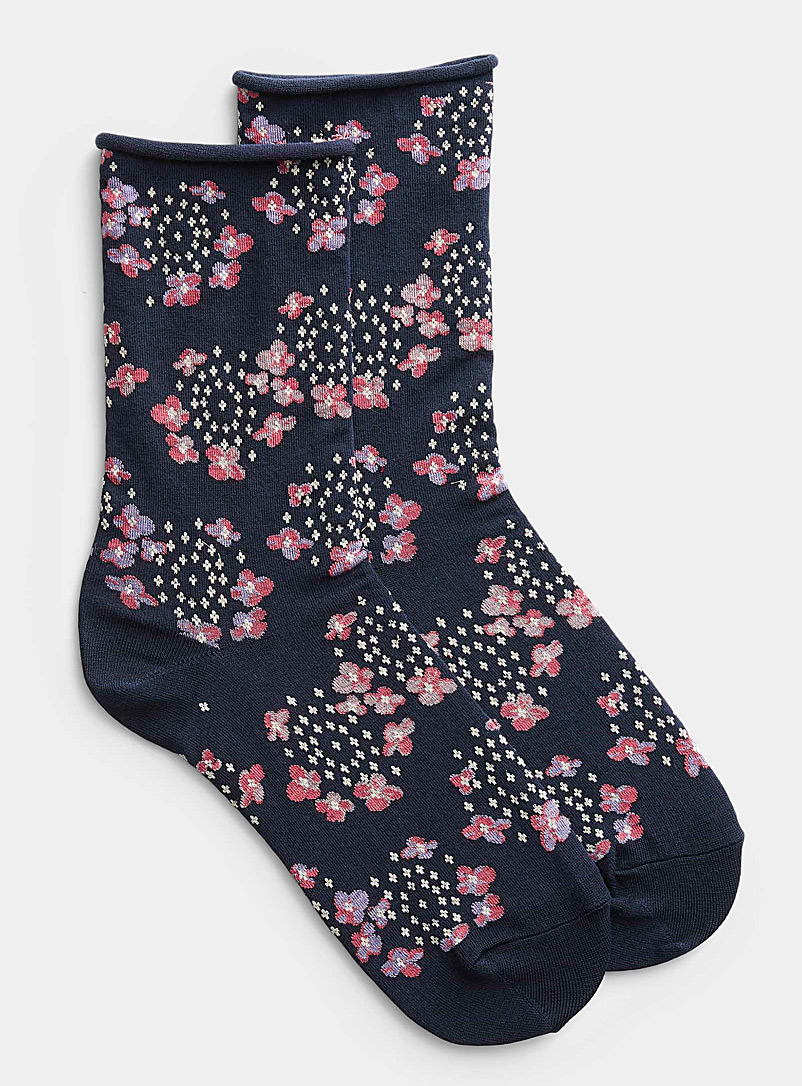 Bleuforêt Marine Blue Hydrangea flower socks for women