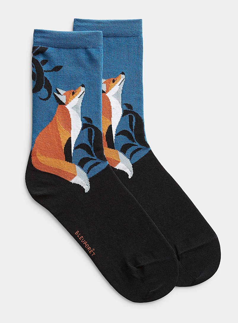 Bleuforêt Blue Red fox socks for women