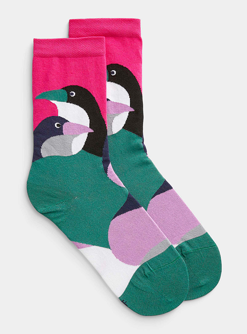 Bleuforêt Pink Contrast bird sock for women