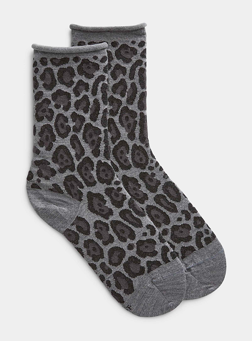 Bleuforêt: La chaussette léopard sombre Charbon pour femme