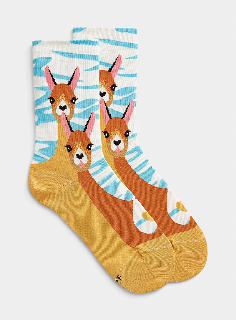 Bleuforêt Ochre Yellow Llama duo sock for women