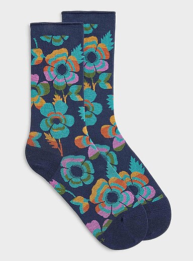 La chaussette coton velout&eacute; fleurs &eacute;clat&eacute;es