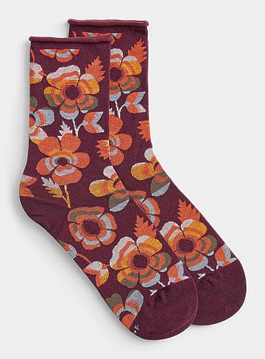 La chaussette coton velout&eacute; fleurs &eacute;clat&eacute;es