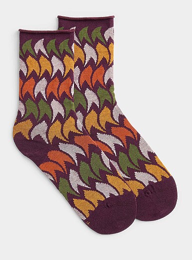 La chaussette coton velout&eacute; plumes ondul&eacute;es