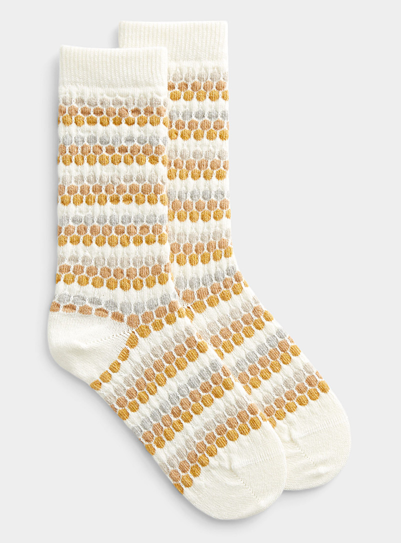 Bleuforêt Medium Yellow Honeycomb wool and cashmere sock for women