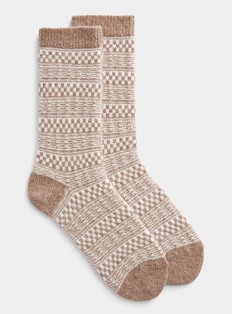 Bleuforêt Light Brown Playful stripe wool sock for women